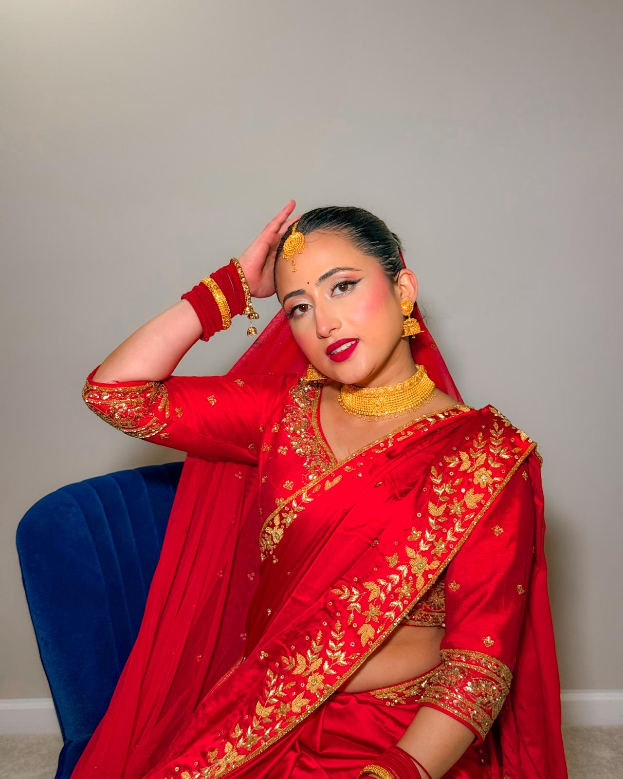 South Asian bride with soft glam bridal makeup by Neeha KC in Atlanta